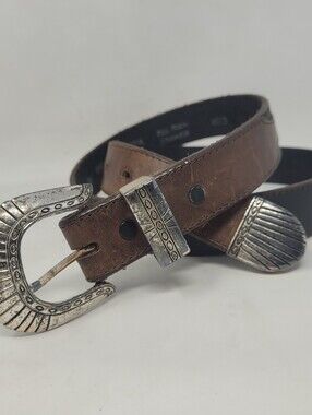 Brushy Creek Belt 36 Brown Black Leather Western Cowboy USA Rodeo Two Tone